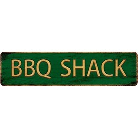 Vintage Metal Tin Sign BBQ SHACK 4''x16'' inch, Street Sign for Home, Restaurant, Bar, Cafe, Garage - Retro Wall Decor Plaque
