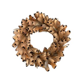 Macosa EX249036 Feather Wreath Brown 17 cm Feathers Table Decoration Wreath Easter Wreath Easter Decoration Nest Natural Easter Decoration Door Wreath Decorative Wreath Decoration (17 x 17 x 6 cm)