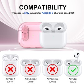 MHYALUDO Compatible with Airpods 3 Case with Secure Lock, Compatible with Airpods 3rd Generation 2021, Clear Soft Shockproof Case with Cleaning Pen with Neck Strap, Pink