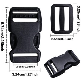 CMBBZZY 6 Sets 25mm Plastic Side Release Buckles with Tri Glide Sliders, Adjustable Slide Buckle for Backpack, Handbag, Luggage, Strap - Black