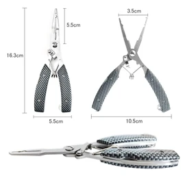 DanYun Fishing Pliers, Fishing Pliers, Ultra Lightweight, Multi-functional, Needle Remover, Hook Remover, Line Cutter, Stainless Steel, Rust Free, Portable, Convenient, Set of 4, Safety Rope + Carabiner + Storage Case Included