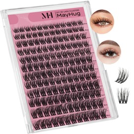 MayHug Fluffy Volume Lashes 8-18mm 3D Individual Russian Lashes 144 Pcs Cluster D Curl DIY Extension Kit Triumph
