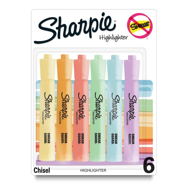 Sharpie® Tank-Style Highlighters, Chisel Tip, Mild Pastel Barrels, Mild Pastel