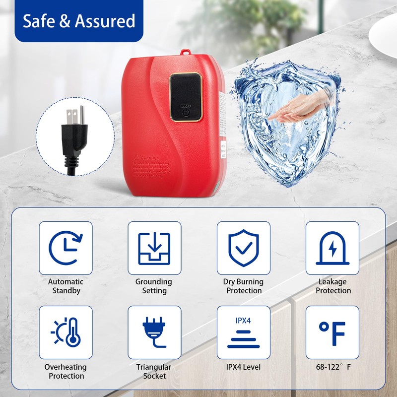 Electric Tankless Water Heater,Mini Instantaneous Water Heater, 110V 3000W for
