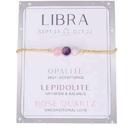 COLORFUL BLING Zodiac Bead Bracelets Healing Crystal 12 Constellation Natural Stone Chakra Stretch Adjustable Bracelets Birthstone Anxiety Relief Beaded Bracelets for Women Horoscope Jewelry-Libra