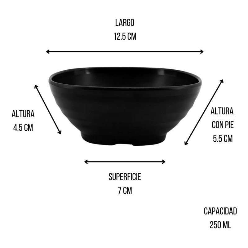 Anforama Set Juego Kit Tazón Sopero Moderna Negro Grueso 6pzas