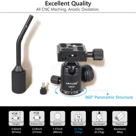 Ball Head with Handle ARTCISE Camera Tripod Ball Head with Two Quick Release Plates and Phone Clip for Monopod, 360 Degree Panoramic Head for Tripod, Monopod, Slider, DSLR Camera，Max Load 22lb/10kg