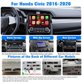 4G+64G/8 Core Android Car Stereo for Honda Civic 2016 2017 2018 2019 2020 Wireless Apple CarPlay Android Auto GPS Navigation 9 Inch 1280 * 720 Touch Screen Bluetooth WiFi DSP FM/RDS Backup Camera