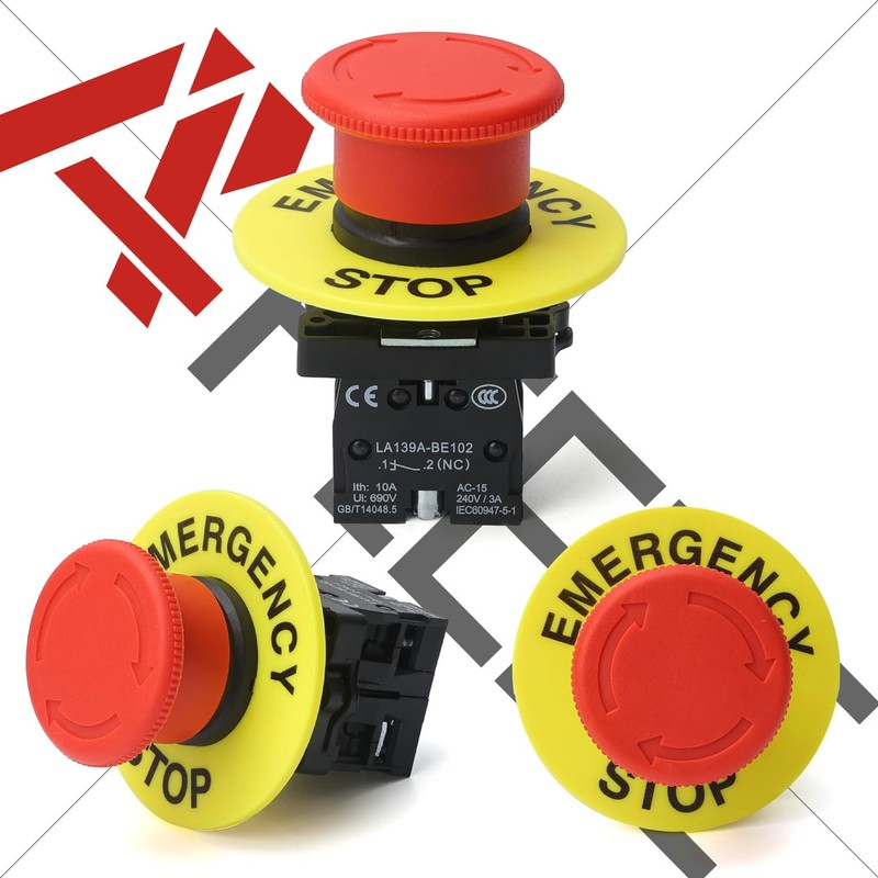 APIELE 22mm 2 NC Red Mushroom Emergency Stop Push Button
