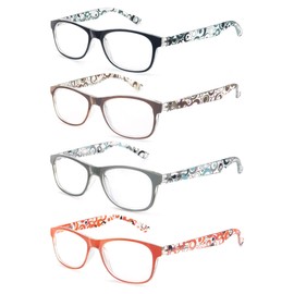 Reading Glasses Women +3.50 Floral Print Square Women's Readers Cheaters Glasses 5 Pack W/Spring Hinge Lightweight Comfortable Fit
