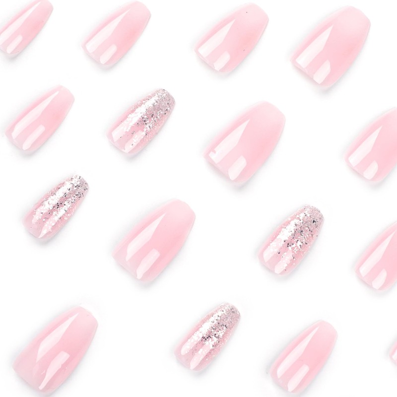 Nail Tip, Short, 24 Pieces, Medium, False Nails, Gradient, Pink,