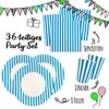Papierdrachen Party Set with 36 Pieces - Light Blue Stripes