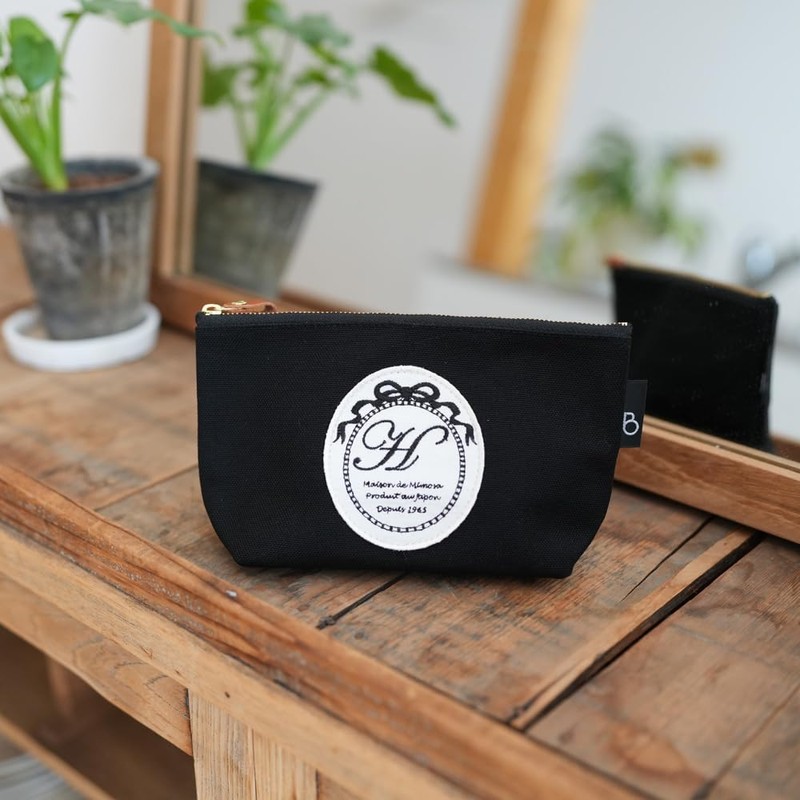 initial embroidered pouch, Black