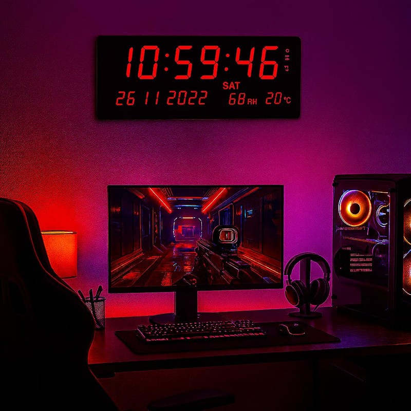 LED Digital Wall Clock 35x15cm – Large Display with Date,