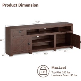 TROPOW Farmhouse TV Stand for 80 in TVs, 70" Wide Entertainment Center with 4 Drawers