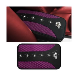 zipelo Bling Car Center Console Cover, Crystal Rhinestone Crown Auto Armrest Box Protector Cushion Pad, Comfortable Diamond Vehicle Arm Rest Seat Mat Decor Accessories, Universal Fit (Purple)