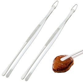 Cooking Tweezers, 32 cm Kitchen Tweezers Precision Serrated Tips, with Hook, Stainless Steel, Professional Cooking Tweezers, Kitchen Tools for Grilling, Coating and Serving