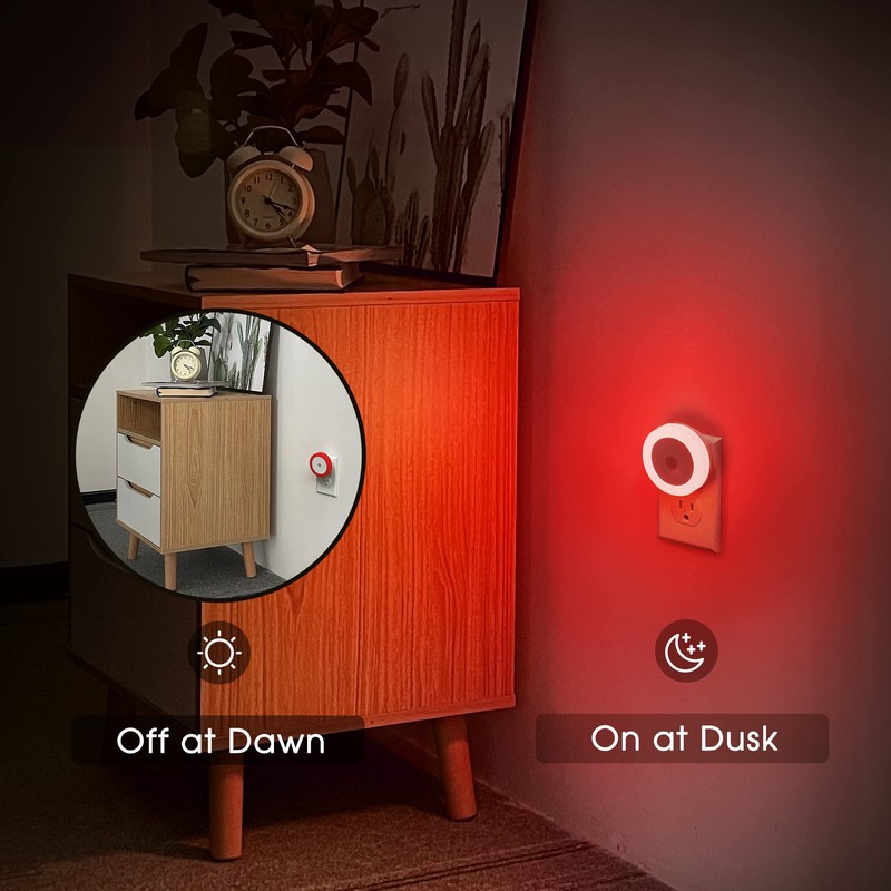 Briignite 4 Pack Red LED Night Light, Dusk to Dawn