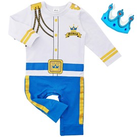 Pezhiqun Baby Boys Prince Charming Costumes Outfits Jumpsuit for Newborn Infant Medieval King Royal Prince Crown Dress Up Party, 6-12 Months, Long Sleeve, Blue