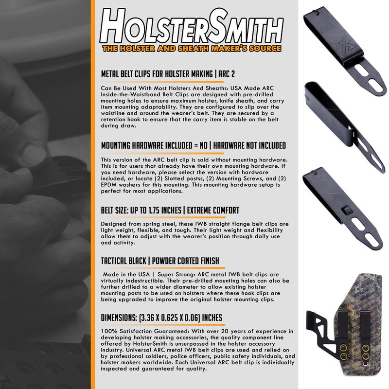 HolsterSmith Universal Metal Belt Clip for Holster Making - (ARC
