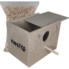Budgie Nest with Shavings for the Bed, Wooden Bird House with Bird Cage Hook, 19cm x 15cm x 13.5cm