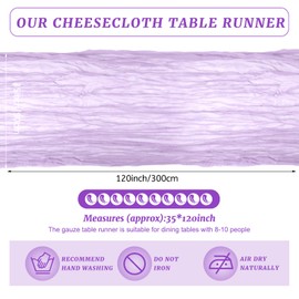 BOUBONI 12 Pack Lilac 10ft Cheesecloth Table Runner 35x120 Inch Boho Gauze Table Runner Cheese Cloth Table Runner for Birthday Party Wedding Decoration Baby Shower Christmas Decor Special Events