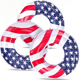 3 Pack Inflatable USA Flag Pool Floats for Kids Adults - 35.5 inch Swim Tubes Rings for Lake Beach, Red White & Blue Pool Floaties Summer Pool Party 250th Anniversary America Flag Patriotic Toy