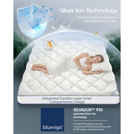 4 Inch Mattress Topper Queen Integrated Dual Layer, 2-in-1 Cooling Gel Memory Foam Pillow Top Mattress Topper for Back Pain, Queen Size Silver Ion Certified Mattress Pad