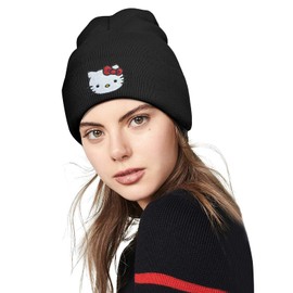 Kitty Beanie Embroidered Anime Beanies Red Kitty Knit Hat Cute Kawaii Winter Hats for Girls Gifts Funny Beanie Hat for Women