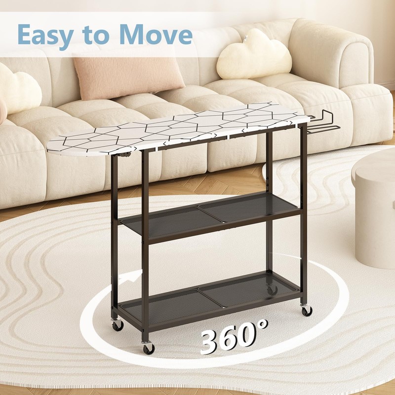 GILLAS Ironing Board with 2 Tier Storage Basket, Movable Ironing