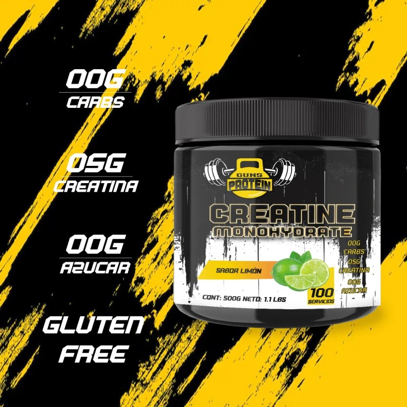 Creatina Monohidratada 500g En Polvo Guns Varios Sabores Limón