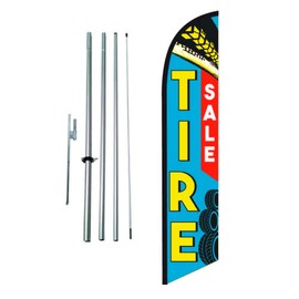Tire Sale Shop Advertising Feather Banner Swooper Flag Sign with Flag Pole Kit and Ground Stake