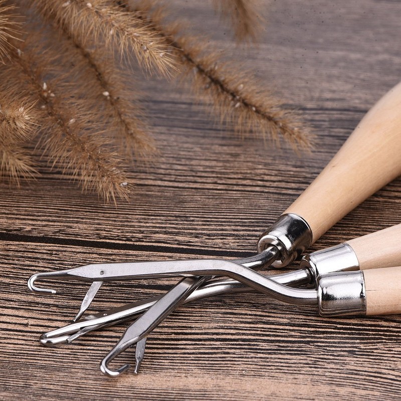 eBoot 6.5 Inch Wooden Bent Latch Hook Tool, Set of