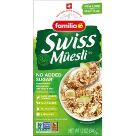 Familia Swiss Muesli Cereal, 0g Added Sugar, Energy-Packed Cereal with Raisins, Hazelnuts and Almonds, 12 Ounce Box (Pack of 2)