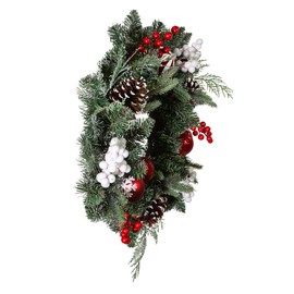 20-Inch Unlit Green Wreath with Pinecones, Balls and Berries