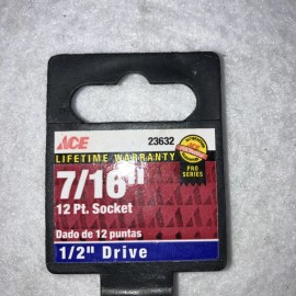 ACE 23632 SAE 1/2" Drive 7/16" Socket 12 Point Chrome Shallow Lifetime Warranty