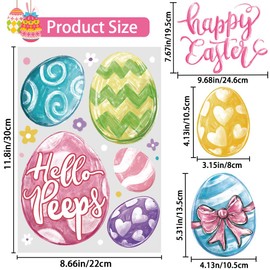 XOYTN 6 Sheets Easter Window Clings，Reusable Double-Sided Easter Egg Window Static Stickers Decals for Easter Party Home Office School Decorations