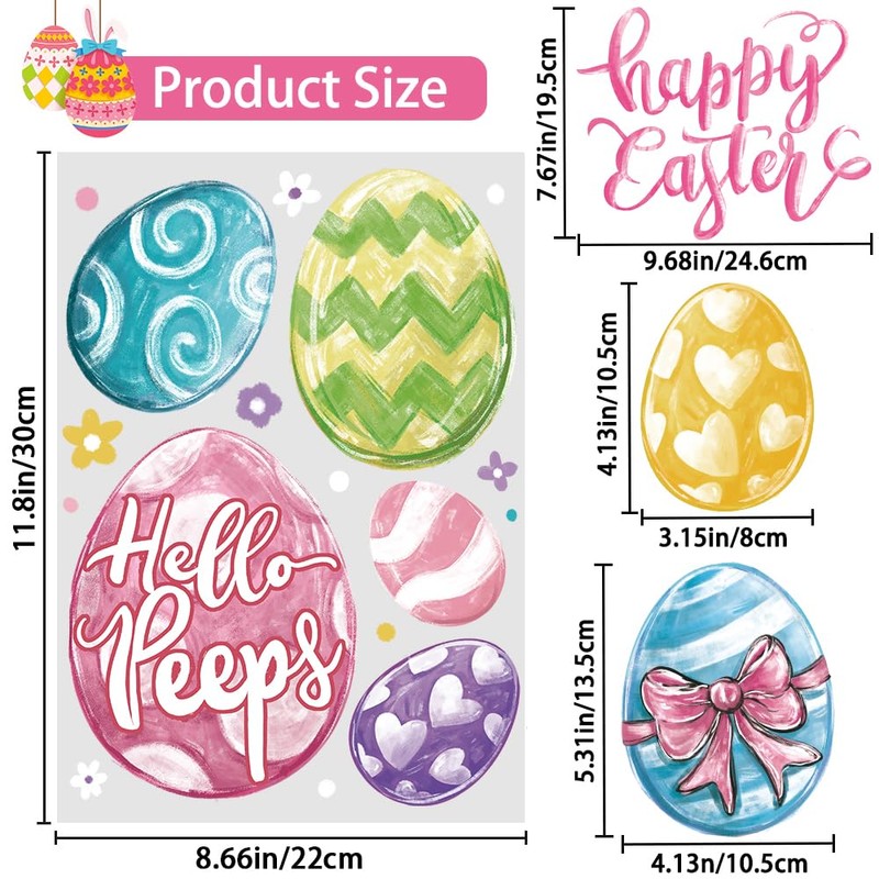 XOYTN 6 Sheets Easter Window Clings，Reusable Double-Sided Easter Egg Window