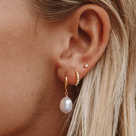 3 Pairs Pearl Drop Earrings for Women Pearl Hoop Huggie Earrings Set Dainty Gold Earring Simple Pearl Earrings Jewelry Gifts for Women