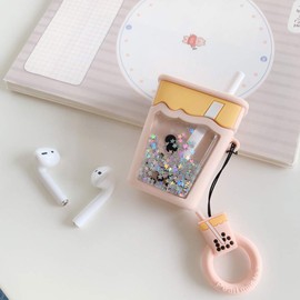 Kompatibel mit AirPods 1/2 Case Boba Milchtee, Niedliche 3D Cute Cartoon Silikon Hülle Schutzhülle for AirPod Case Boba Milk Tea, Kinder Teenager Jungen Mädchen Frauen für AirPods Case Milchtee Cover