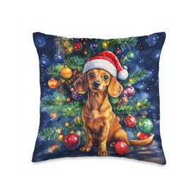 Cute Dachshund Dog Santa Hat Christmas Weiner Mama Dog Lover Throw Pillow