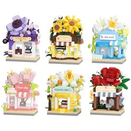Jollcnoia 6 Set Mini Flower Shop Building Toy Street City Store View Micro House Toys Festival Blocks Set for Home Decor Gifts