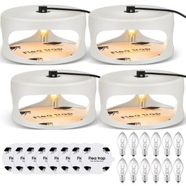 Qualirey 4 Pieces Flea Traps with 8 Sticky Disc 12 Bulbs 4 Electric Wires Flea Traps for Inside Your Home Safe Flea Light Trap for Indoor Safe to Pets (Round Flea Trap,White)