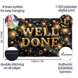"Well Done"-Banner – Congratulations Banner – Congratulations Decorations – We Are So Proud Of You – Happy Graduation for Prom – 1,5 x 0,9 m (Schwarz & Gold)