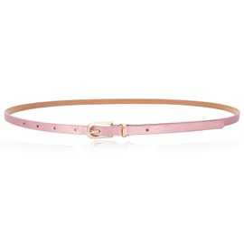 LECTNORE Women's Skinny Leather Belt Adjustable Waist Belt with Metal Buckle for Dresses, Thin belt x 1 pink