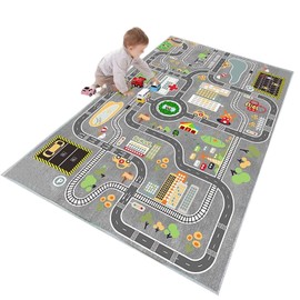 JCTQBHQF Kids Rug Play Mat for Toy Cars,City Life Road Traffic Educational Carpet,Have Fun Throw Rug,Non-Slip Nursery Rug for Boy and Girl Bedroom 140×200/55×78in