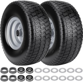 2pcs 15x6.00-6 Flat Free Tire And Wheel, 15x6-6 NHS Lawn Mower Tire