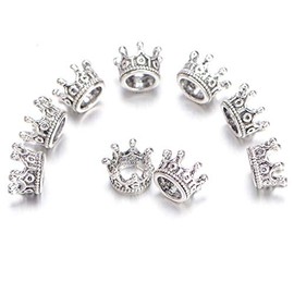 AD Beads 20 Pieces Solid Metal King & Queen Crown Big Hole Bracelet Connector Charm Beads (Queen Crown (Antique Silver))