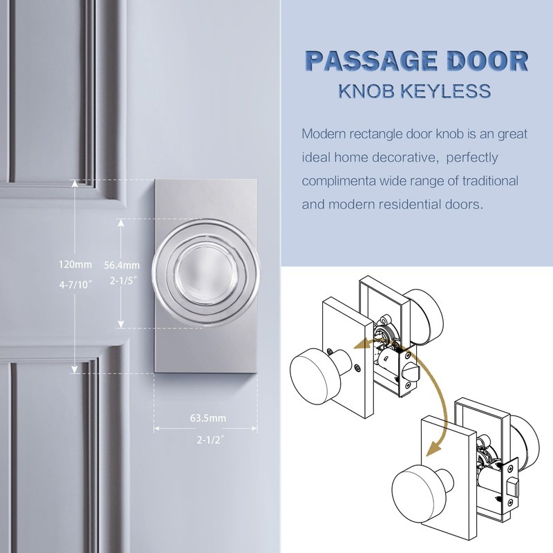 Newlaking Crystal Glass Passage Door Knob - Polished Chrome Interior