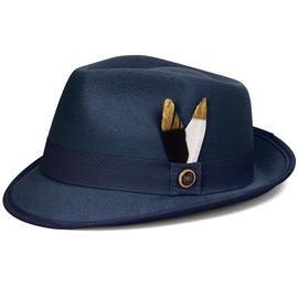 FADACHY Fedora Hats for Men & Women Short Brim Felt Hat Trilby Fedora with Feather Panama Dress Hat, Navy Blue Fedora